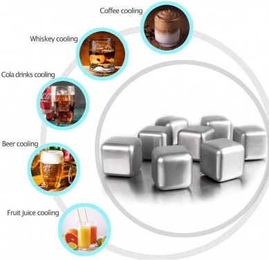 Stainlee steel Square Whiskey Stones reusable ice cube set by luxury gift box for holidays gift