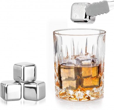 Stainlee steel Square Whiskey Stones reusable ice cube set by luxury gift box for holidays gift