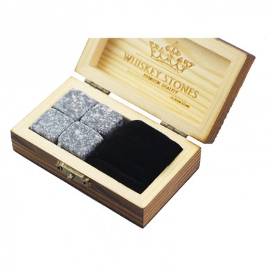 new product and high quantity 4pcs of Mongolian black whiskey stone and black velvet bags into Outer Burning Wood Box high quality