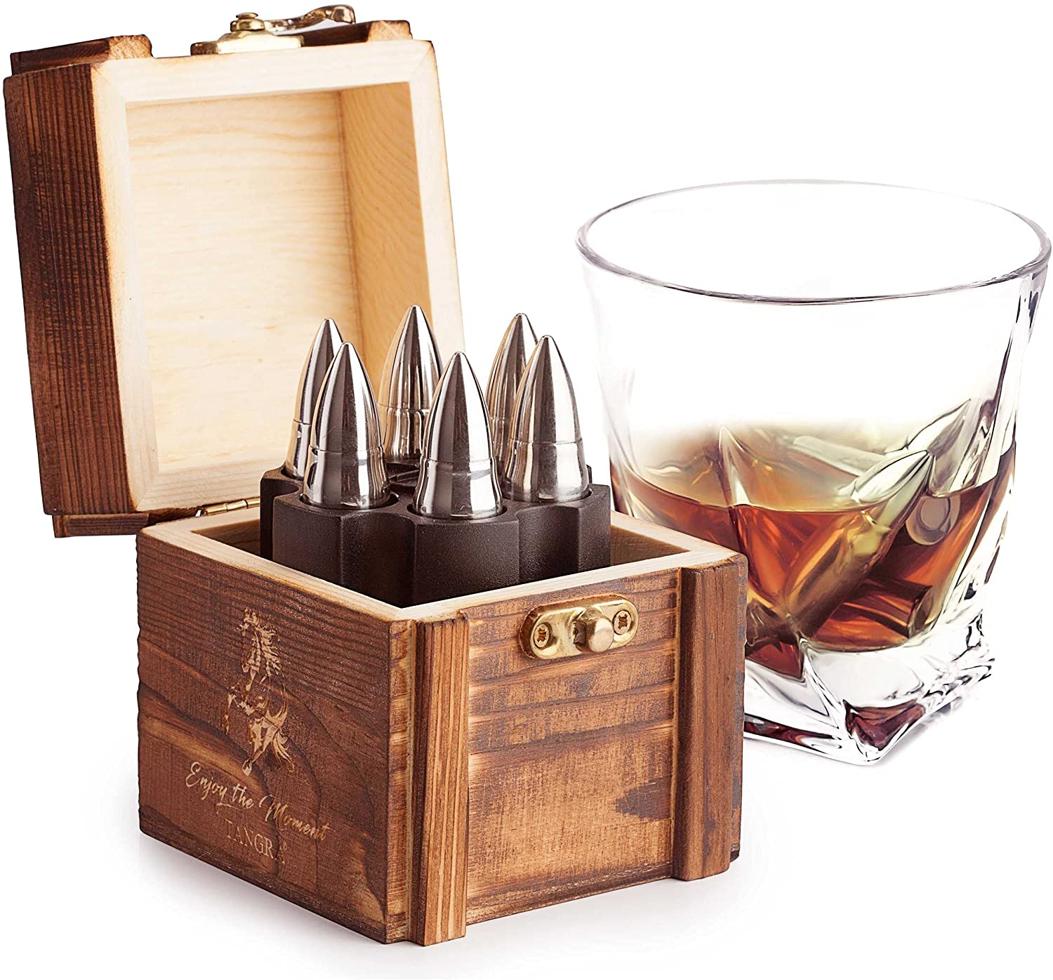 Reusable Large Round Stainless Steel Whiskey Stone Glasses Set