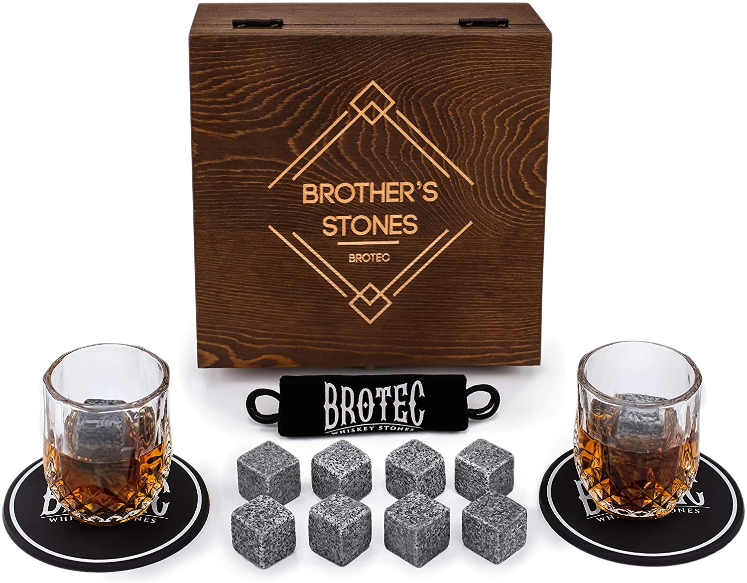 Whiskey Scotch Glass Set With Wood Box 