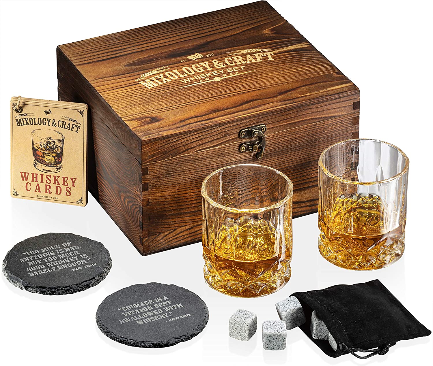 Whiskey Ball Whiskey Glass, Slate Coaster ice Ball Maker Mold Wood Box 