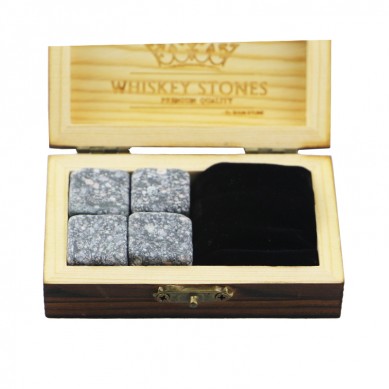 new product and high quantity 4pcs of Mongolian black whiskey stone and black velvet bags into Outer Burning Wood Box high quality