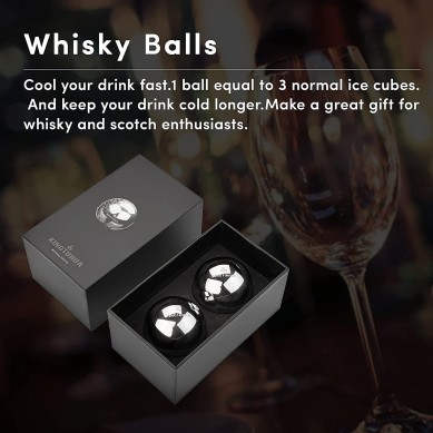 Custom stainless steel Whiskey Stones Gift Set for Men Whisky Ice Balls in Luxury Box.