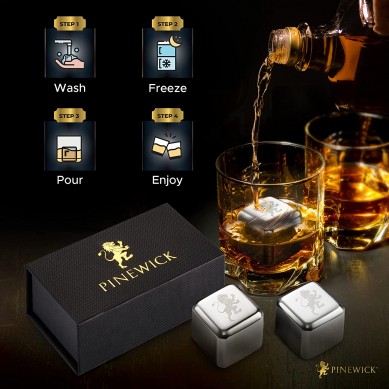 Custom design Stainless steel Whiskey Stones  Luxury Gift Set  Large 4cm Cubes