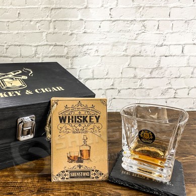 Old Fashion whiskey Glass granite whiskey stone Scotch Bourbon wine Glass in matte wooden Box Set