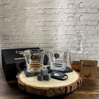 Old Fashion whiskey Glass granite whiskey stone Scotch Bourbon wine Glass in matte wooden Box Set