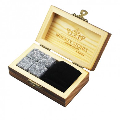 new product and high quantity 4pcs of Mongolian black whiskey stone and black velvet bags into Outer Burning Wood Box high quality