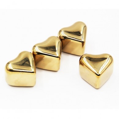 Best seeling gold color stainless steel heart Shaped whiskey stones