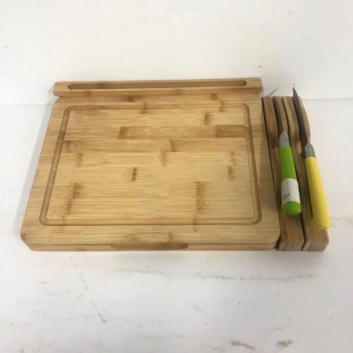 Assemble Bamboo Cutting Board Chopping Board With Phone Holder Knife Block For Kitchen