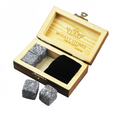 new product and high quantity 4pcs of Mongolian black whiskey stone and black velvet bags into Outer Burning Wood Box high quality