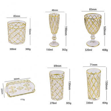 Hand-Painted Gold Rimmed Glass Crystal Classical Diamond Shape Gold Rimmed Drinking Wine Champagne Whisky Highball Glasses