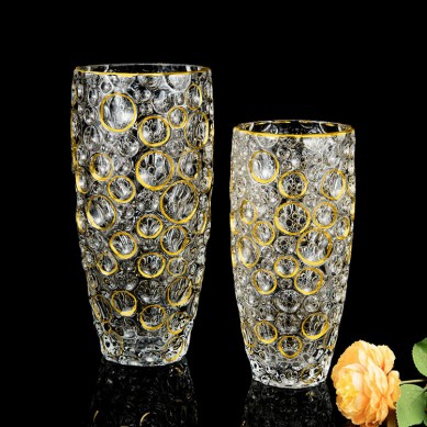 Luxury Crystal Gold Rim Glass Vases Freezing Point Terrarium Hydroponic Plant Dried Flower Vases For Home Decor