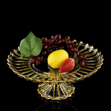 Nordic Light Luxury Modern Living Room Crystal Hand Painted Gold Rim Glass Fruit Dish Flat Plate