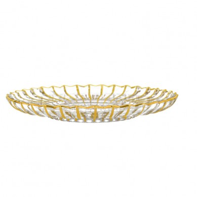 Nordic Light Luxury Modern Living Room Crystal Hand Painted Gold Rim Glass Fruit Dish Flat Plate